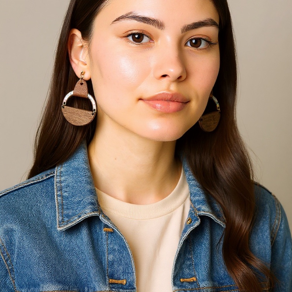 Brown and Multicolor Hoop Earrings - Picture 2 of 3